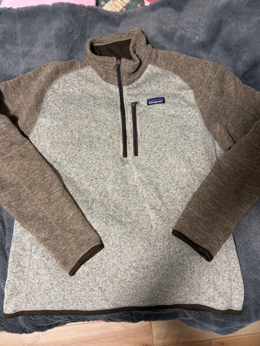 Patagonia Two-Tone Heather Gray and Brown Half-Zip Fleece